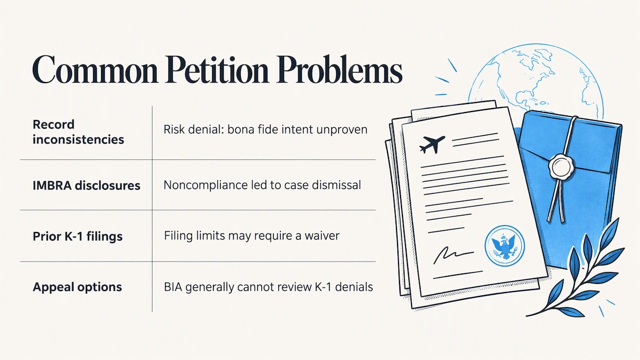 Common Problems That Delay or Sink a K-1 Petition — overview diagram