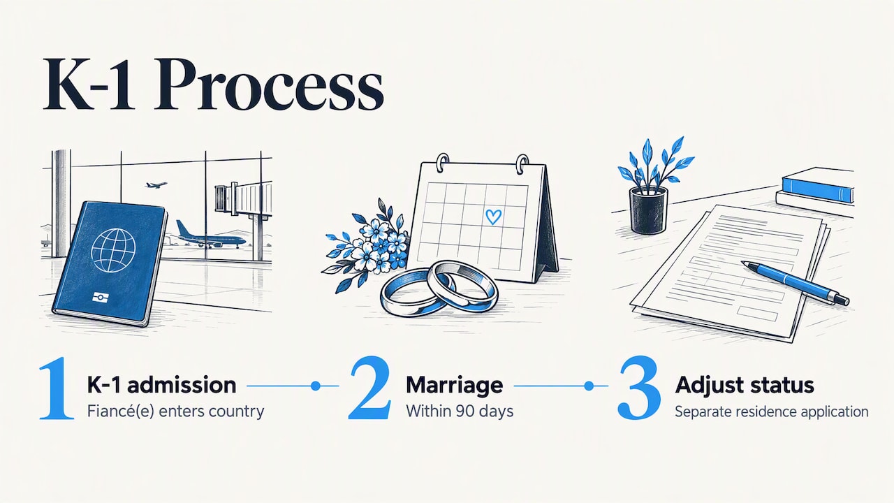 K-1 admission, marriage, and adjustment steps